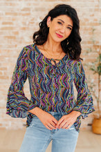 Load image into Gallery viewer, Willow Bell Sleeve Top in Navy Rainbow Rope