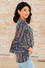 Load image into Gallery viewer, Willow Bell Sleeve Top in Navy Rainbow Rope