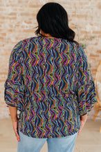 Load image into Gallery viewer, Willow Bell Sleeve Top in Navy Rainbow Rope