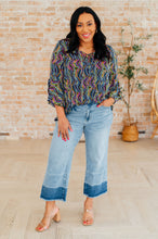 Load image into Gallery viewer, Willow Bell Sleeve Top in Navy Rainbow Rope