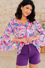 Load image into Gallery viewer, Willow Bell Sleeve Top in Royal Brushed Floral