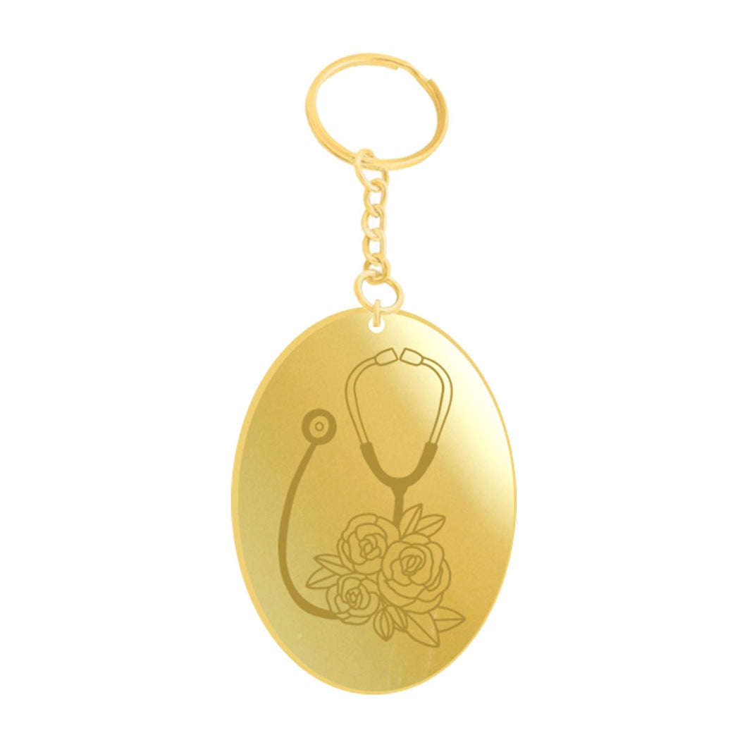 Mirrored Gold Acrylic Stethoscope Keychain