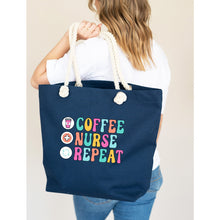 Load image into Gallery viewer, Coffee, Nurse, Repeat Navy Castaway Tote