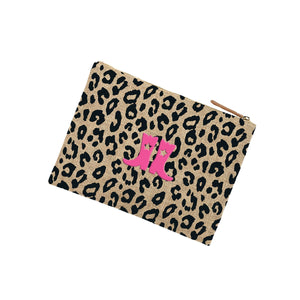 Hot Pink Boots Leopard Burlap Zip Pouch