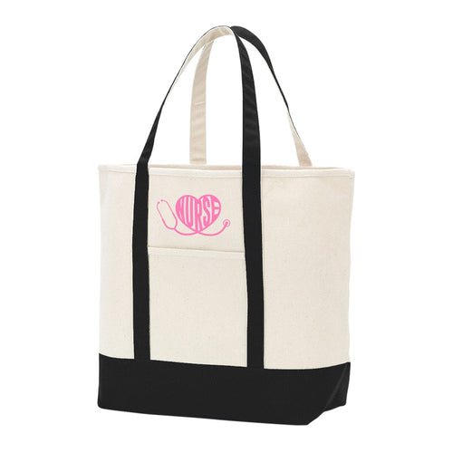 Heart Nurse Embroidery Black Everyday Tote