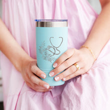 Load image into Gallery viewer, Floral Stethoscope Teal 20oz Tumbler