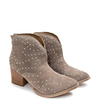 Load image into Gallery viewer, Twilight Studded Heeled Ankle Boot in Taupe