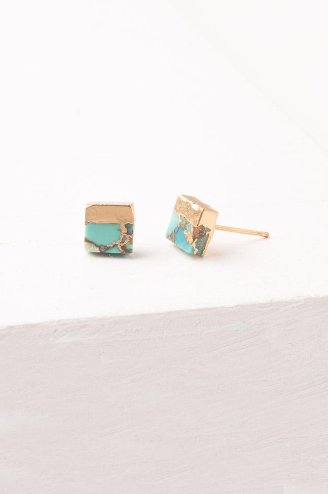 Lorena Square Turquoise Stud Earrings