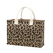 Load image into Gallery viewer, Leopard Burlap Tote Bag