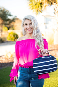 Navy Stripe Cosmetic Bag