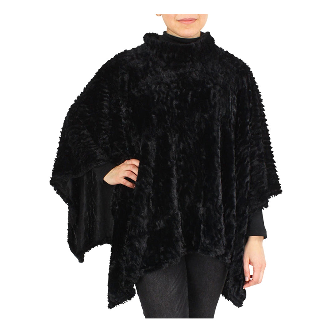 Black Kristen Faux Fur Poncho