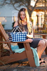 Navy Check Mini Market Tote