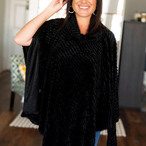 Black Kristen Faux Fur Poncho